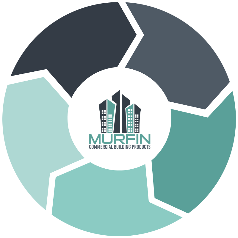 Varying green process arrows forming a circle around the Murfin logo
